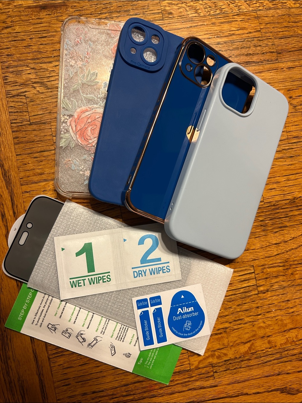 2 Blue Silicone, 1 blue Floral iPhone Case Bundle w/Screen Protector Accessories